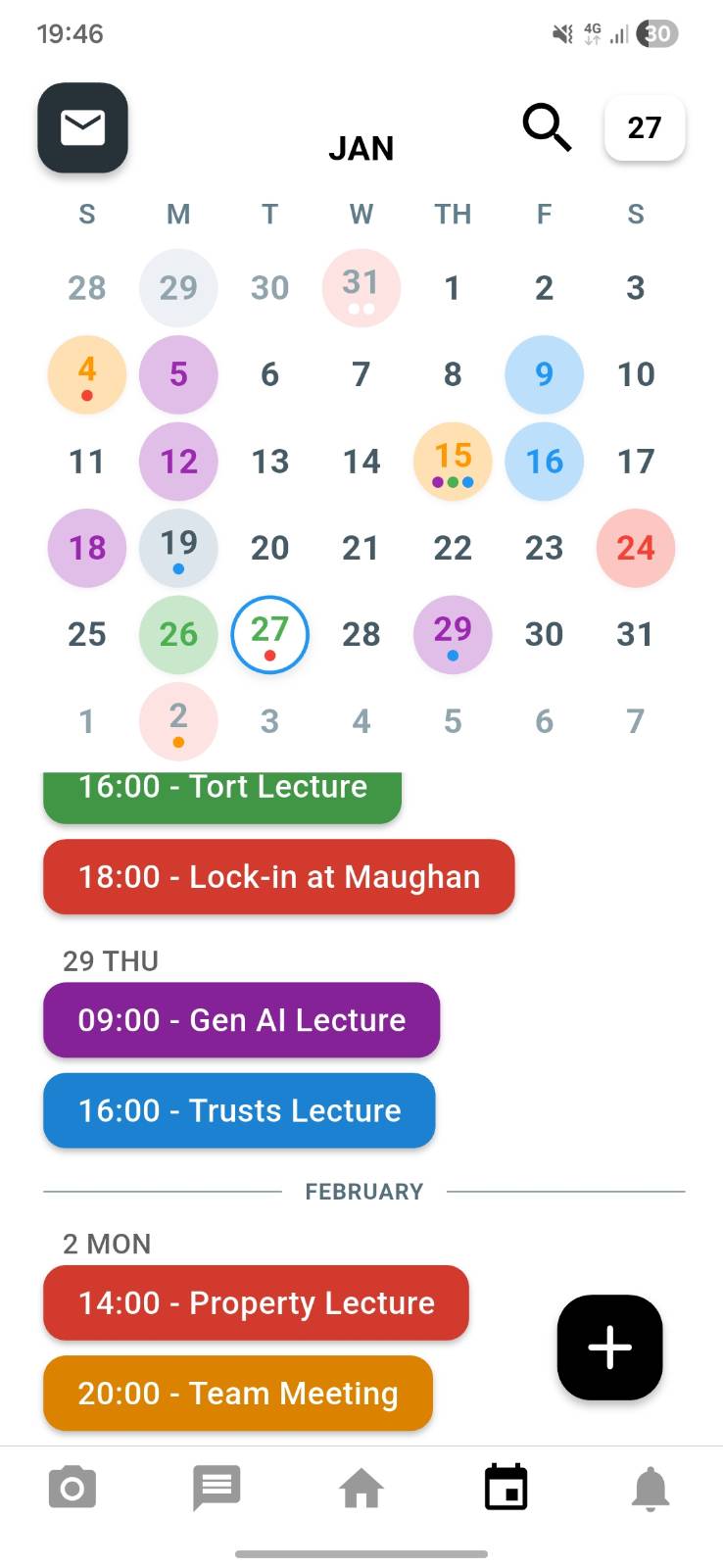 Calendar showing upcoming events