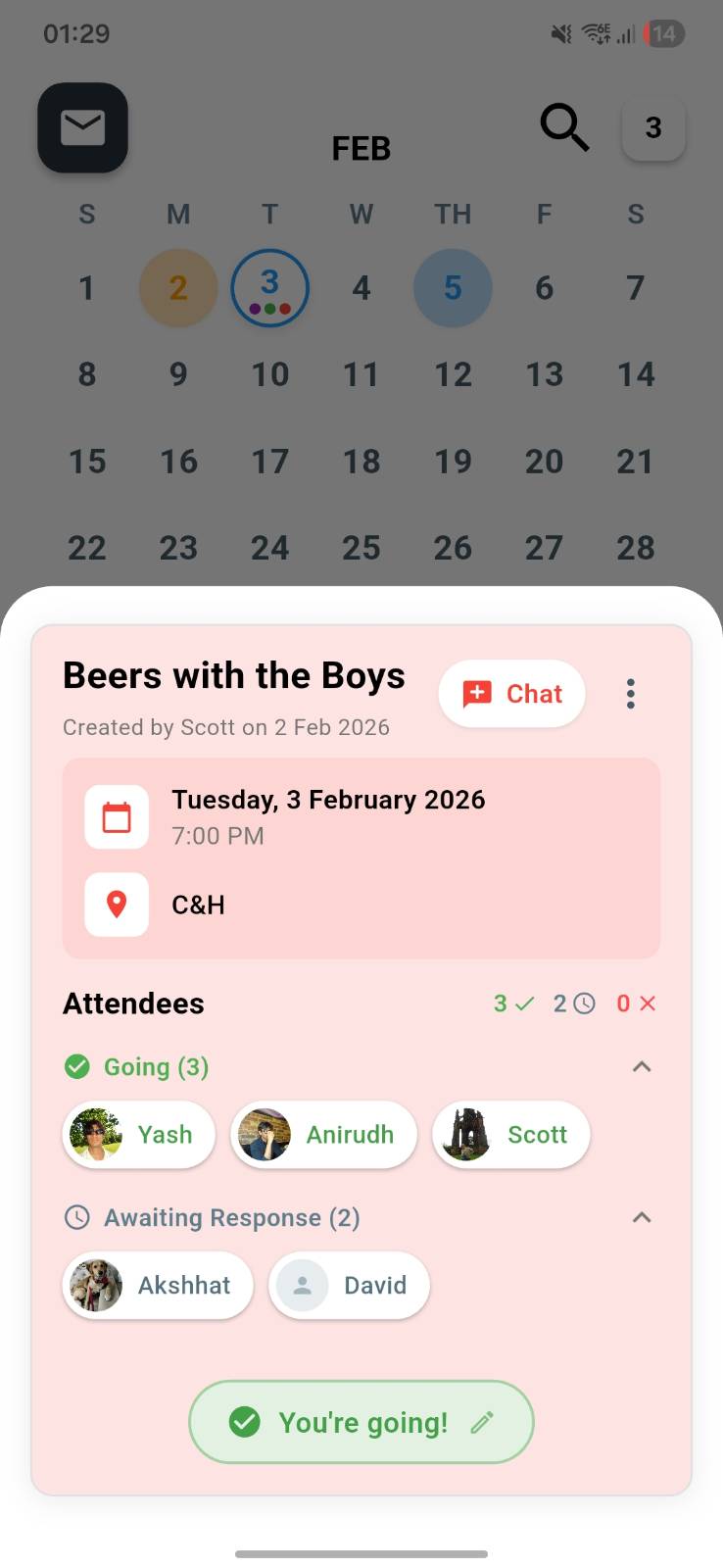 Event details with RSVPs