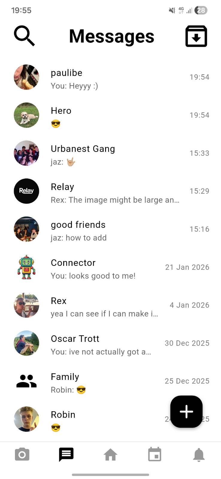 Messages and conversations list